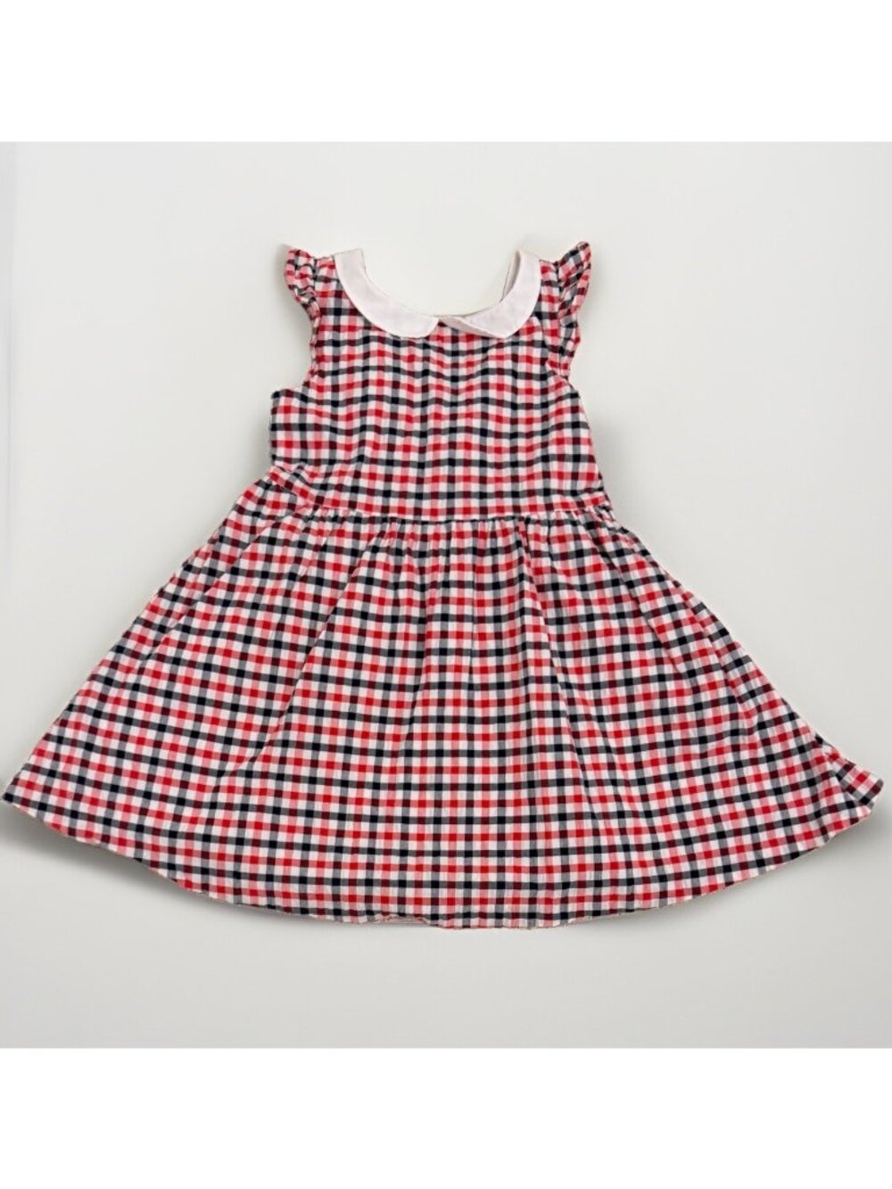 Janie & Jack Red White Blue Gingham Plaid Dress sz 6 Seersucker Peter Pan Collar